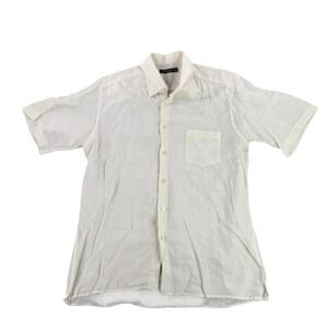 Ermenegildo Zegna Mens XXL White Short Sleeve Linen Button Up Shirt Italy Luxury